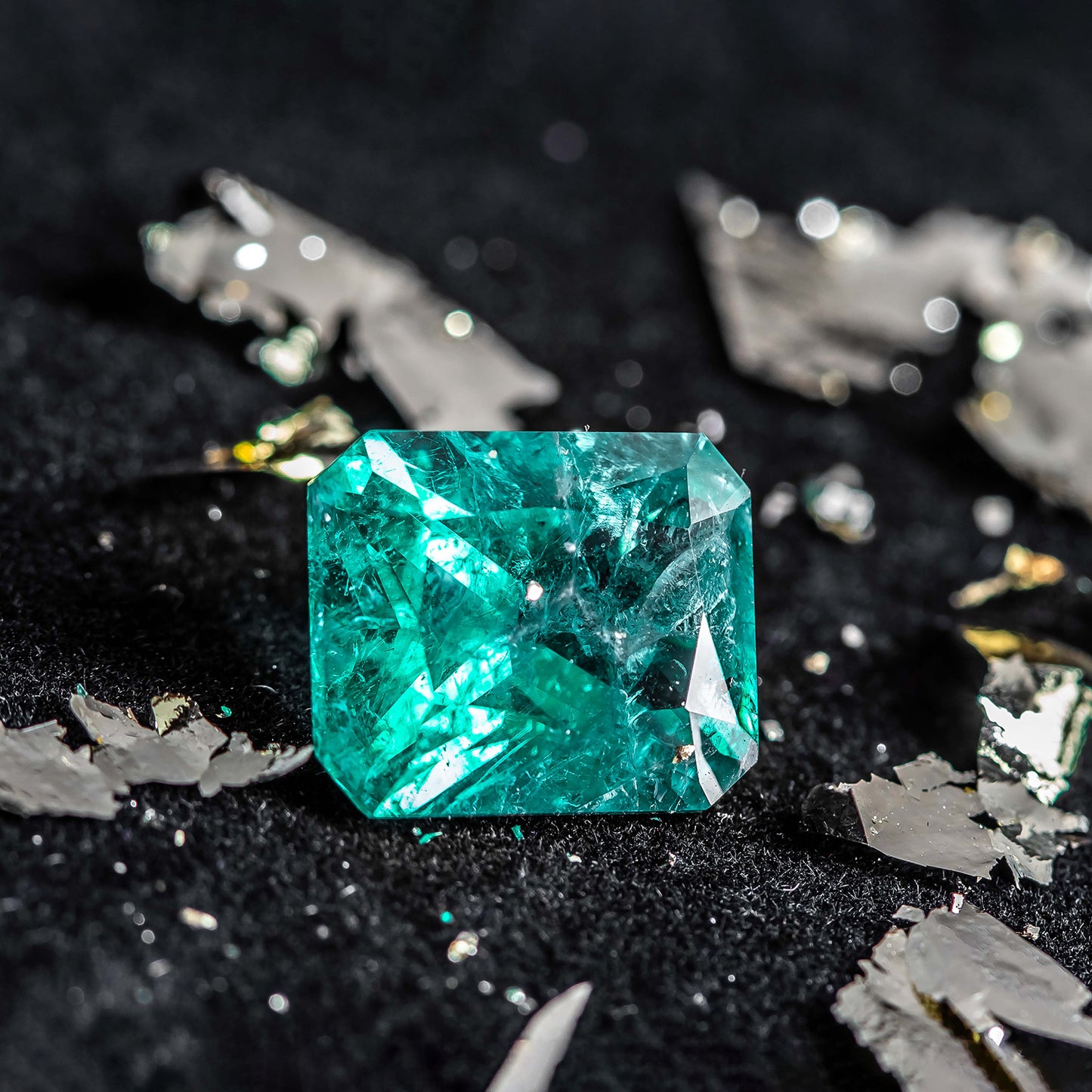 Nanosital #Z-22  Emerald with inclusions Octagon 14*12 mm 12*10 mm